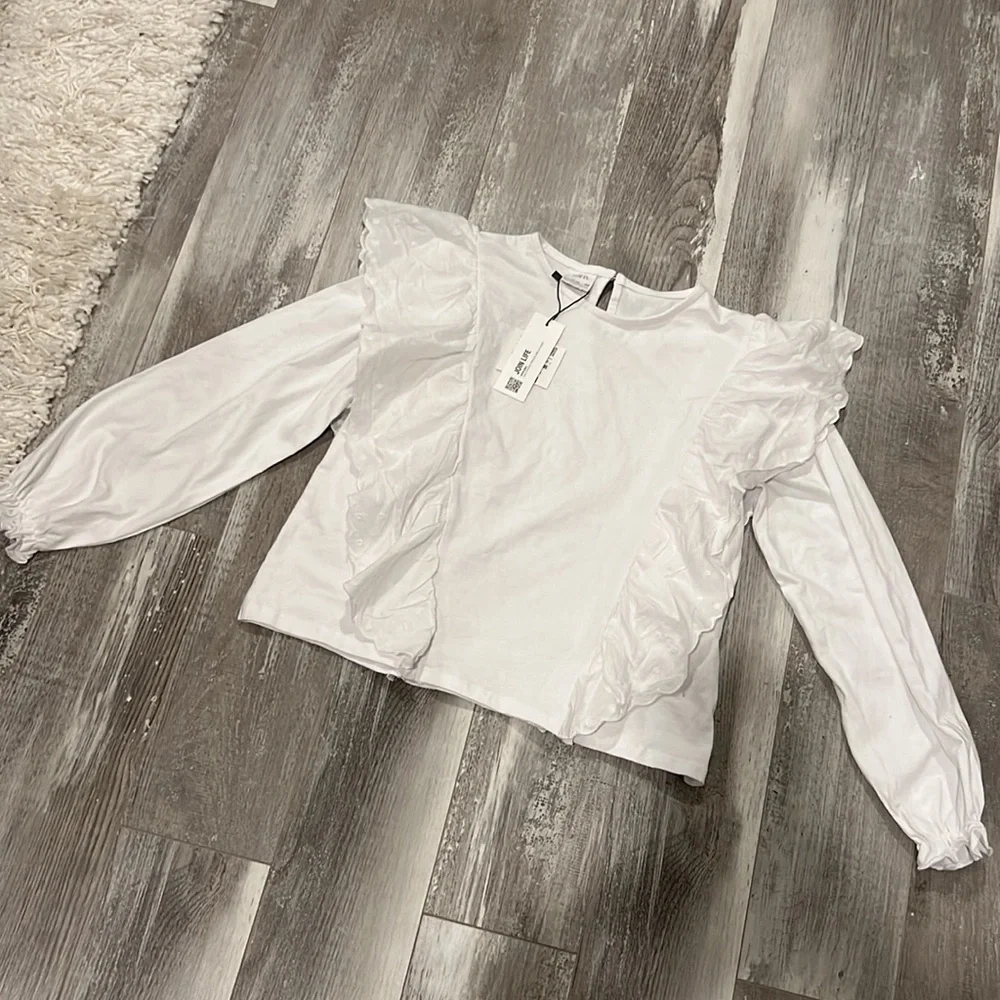 Zara White Ruffled Lace Top